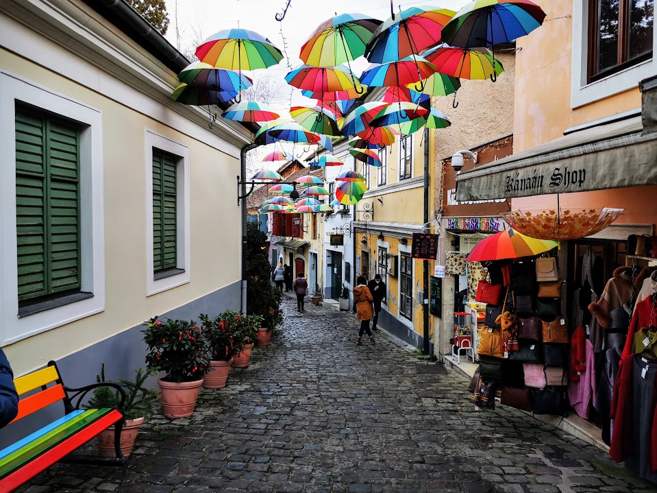 Street of colored umbrellas