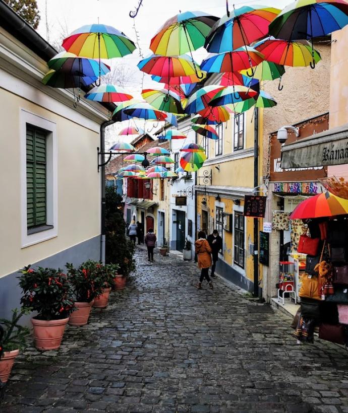 Street of colored umbrellas